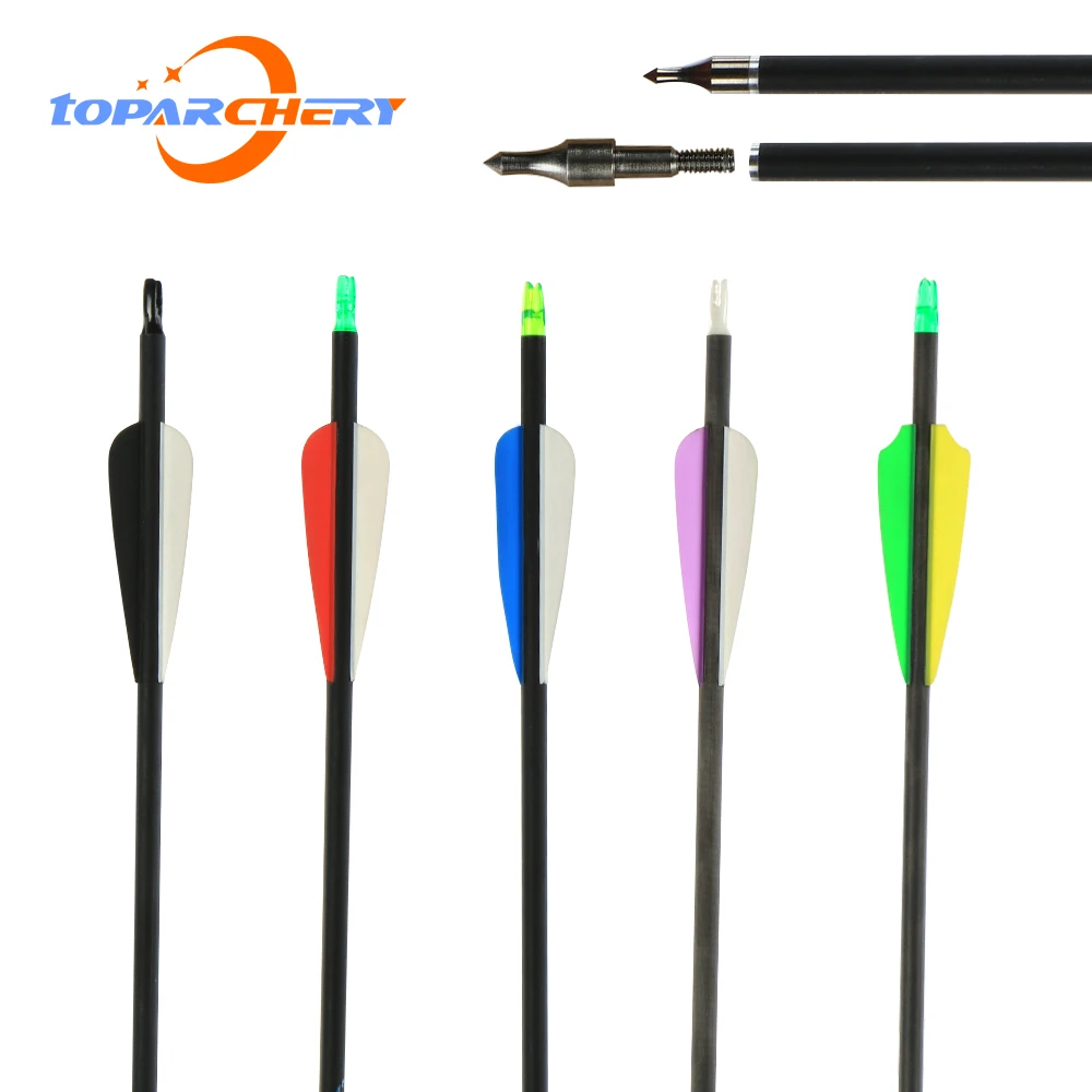 

Toparchery Spine 31 inch 500 Mixed Carbon Arrow for Recurve/Compound Bows Archery Hunting with Replaceable Arrowhead