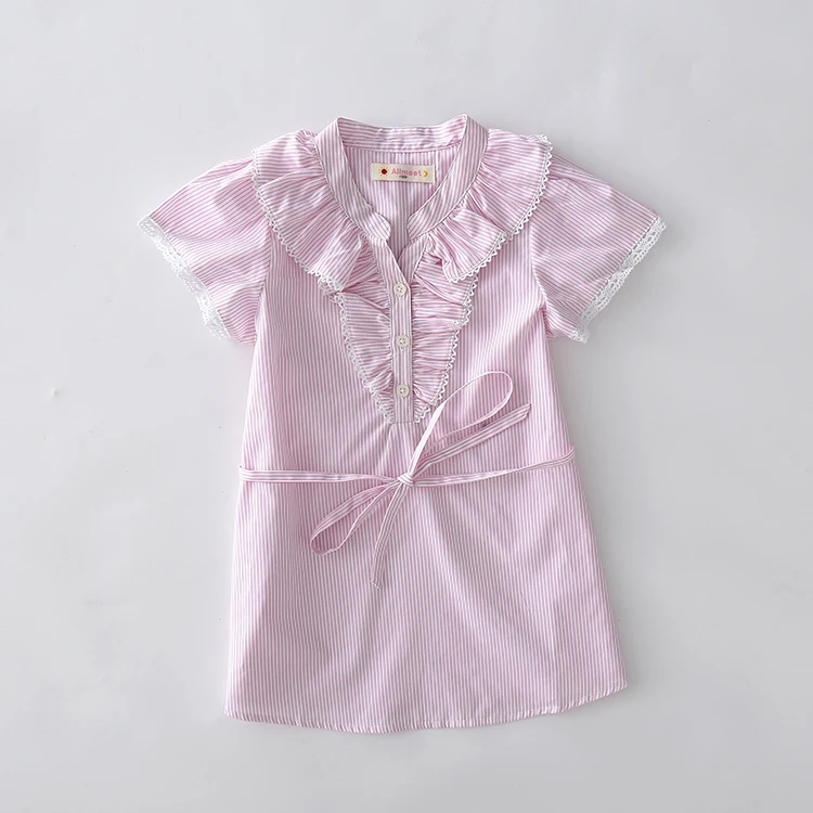

2019 New Girl dress stripe short sleeve . cotton kids tops