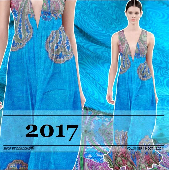 

The new year 2016 blue silk fabrics and elegant Lahua thin silk fabric chiffon dress fabrics tailor DIY