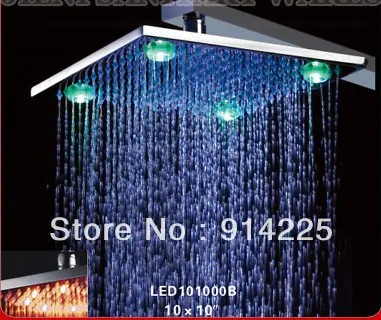 10&quotLED rain shower head chromed brass square JN-8101k /freeshipping | Обустройство дома