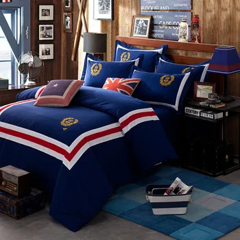 

100%Cotton Bedding Set British Style Bedcover Embroidery Duvet Cover Set Bed Sheet Adults Kids Housse De Couette King/Queen/Twin