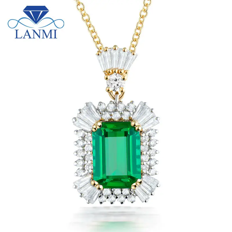 Luxury font b Jewelry b font Emerald Cut 7x9mm Gemstone Solid 18K Two Tone White Yellow