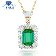 Luxury Jewelry Emerald Cut 7x9mm Gemstone Solid 18K Two Tone White Yellow Gold Natural Diamond Emerald Pendants Necklace SR0002