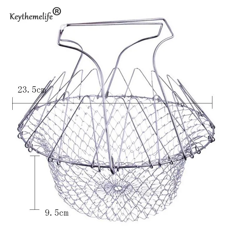 Телескопическая из нержавеющей стали складная корзина для шеф-повара жареные фильтр дренажная стойка Фруктовая корзина для кухни инструменты