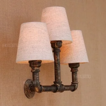

Loft Style Industrial Vintage Wall Light Fixtures For Fabric Lampshade Water Pipe Lamp LED Wall Sconce Indoor Lighting