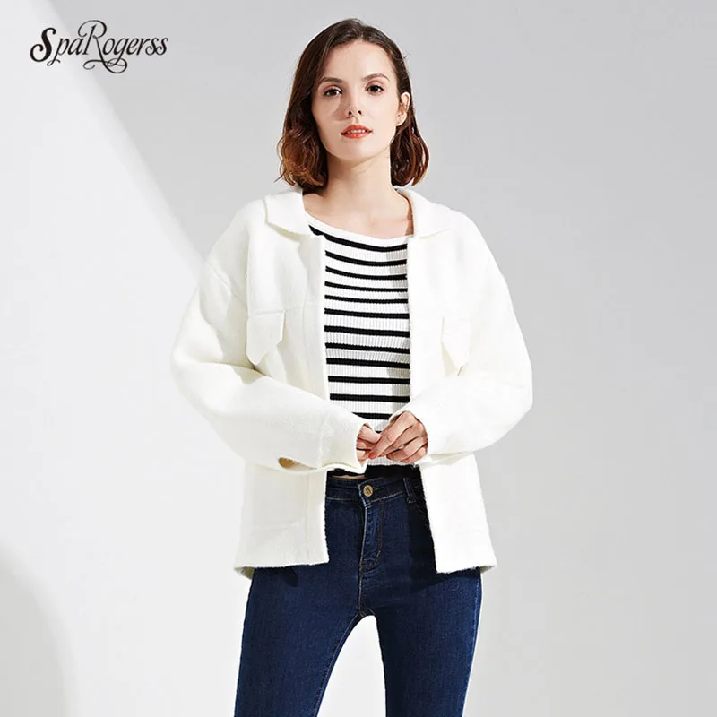 Sparogerss Loose Short Sweater Coat Jacket Autumn Winter