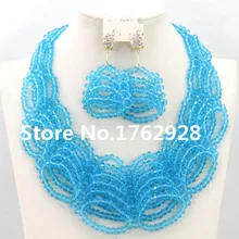 Потрясающее Новое небесно-голубое Африканское ожерелье Свадебные бусы ювелирный набор индийские бусины Ювелирный Набор
