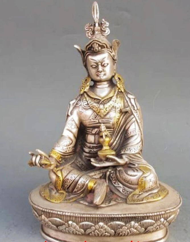 

VINTAGE TIBET SILVER COPPER GILT TIBETAN BUDDHISM STATUE --- GREEN TARA BUDDHA