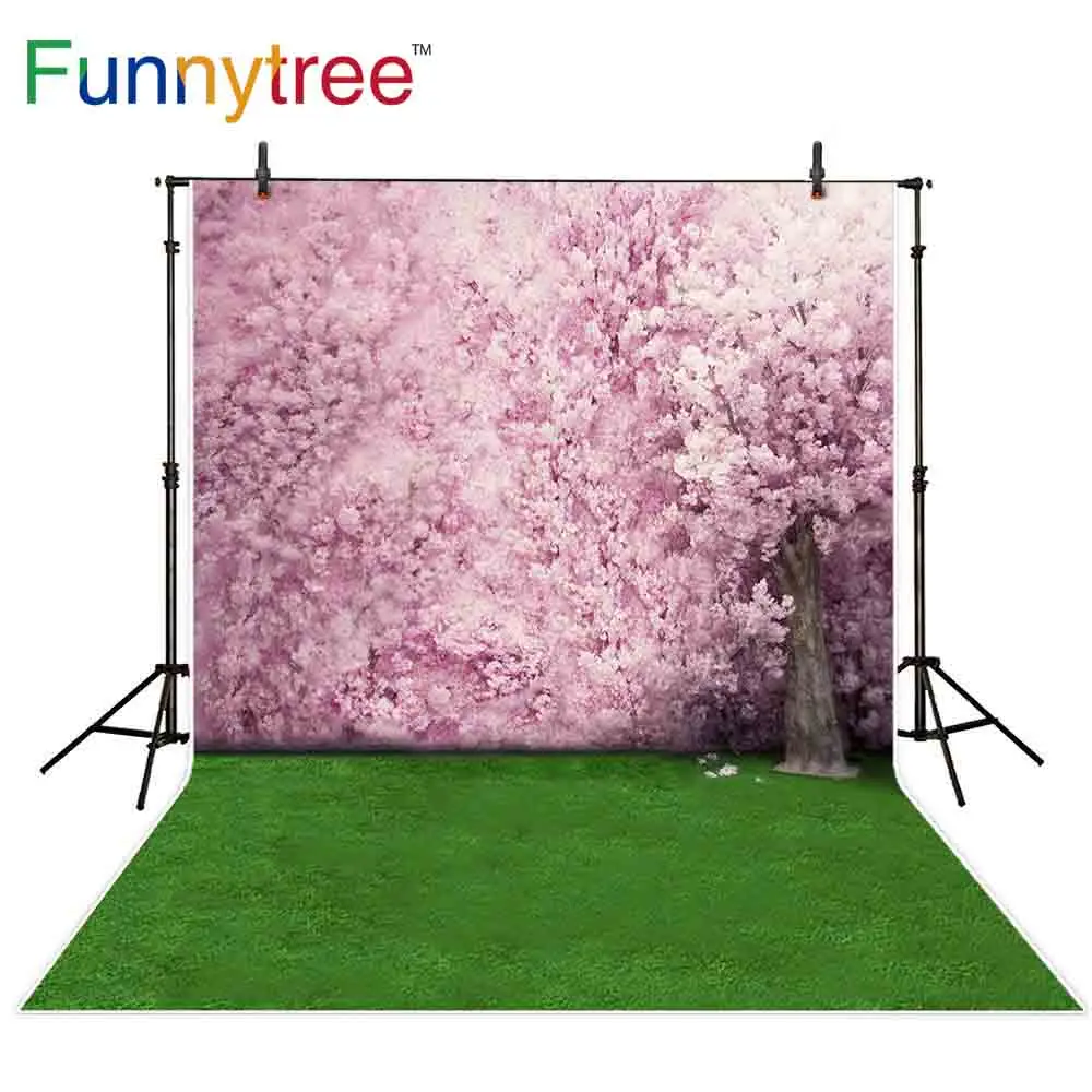 Funnytree photography Photo background pink flowers tree green lawn spring nature newborn backdrops photophone photocall boda |