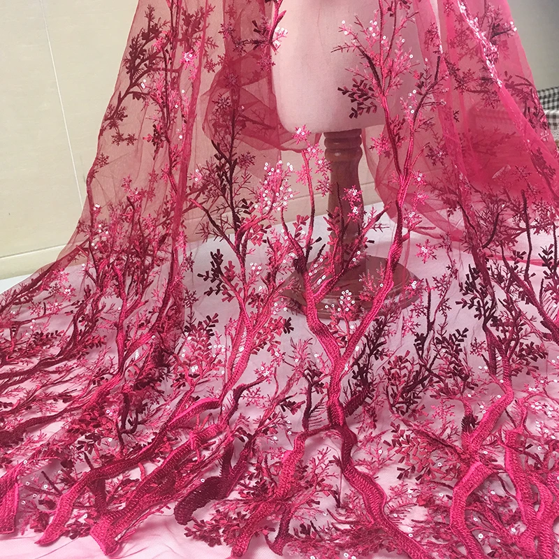 

1Yard 3D Flower Sequins Embroidered Lace Fabric Tulle Summer African Fabric For Girls Wedding Dress Sewing Net French Fabric DIY