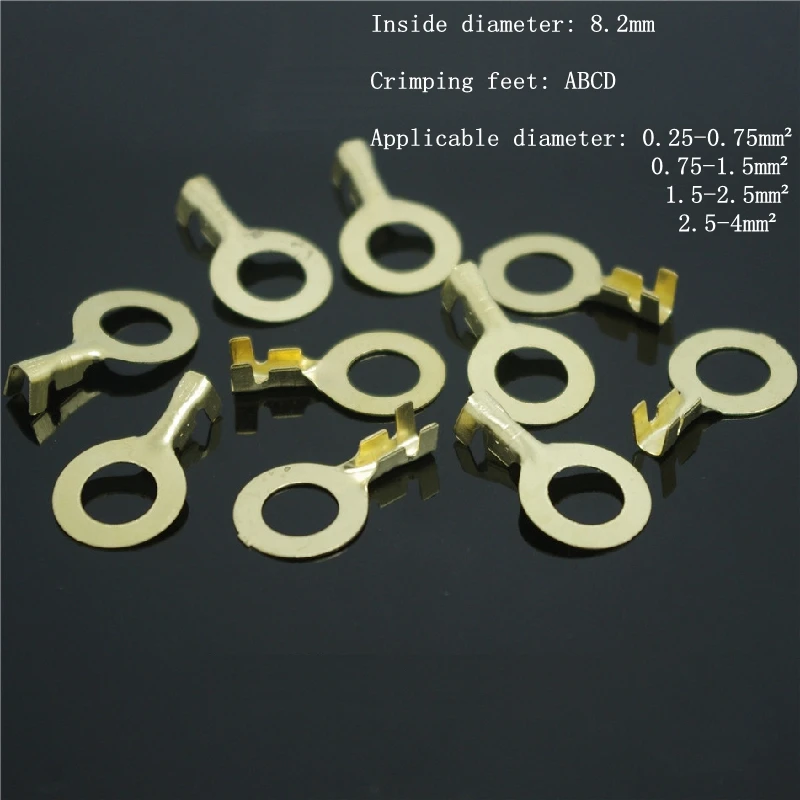 

50pcs 8.2 Round Terminal Crimping Terminal M8 Tab Copper Opening Nose End DJ431-8ABCD