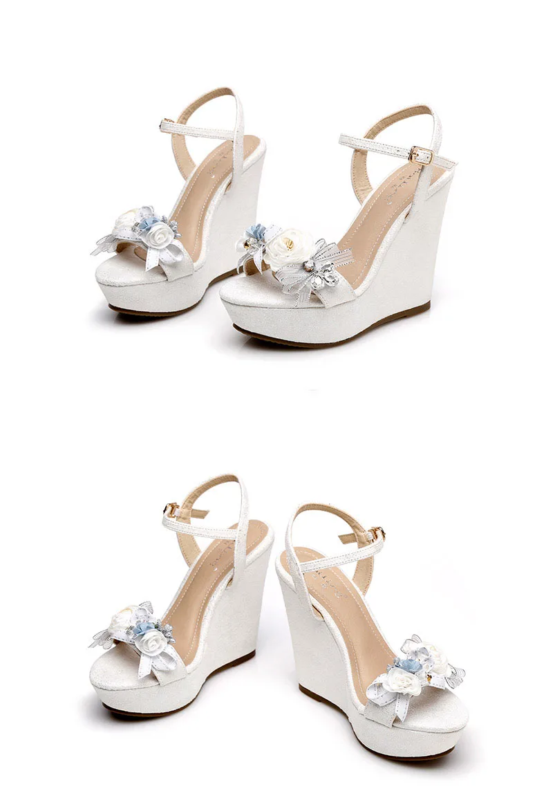 23_2019 Summer New Elegant Fashion High Heel Wedges Sandals Small Size Female Pink White Peep Toe Wedding Shoes