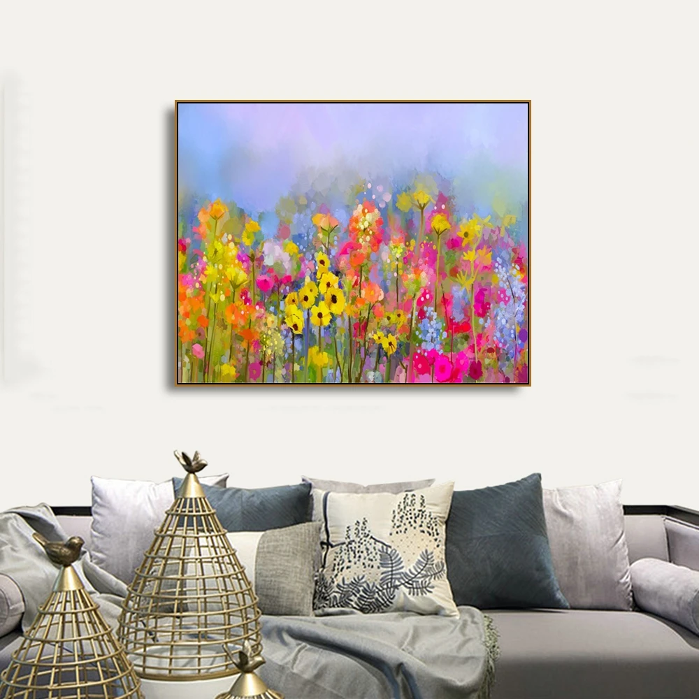 

Laeacco Canvas Calligraphy Painting Watercolor Garden Posters and Prints Floral Wall Artwork Living Room Home Decoration Picture