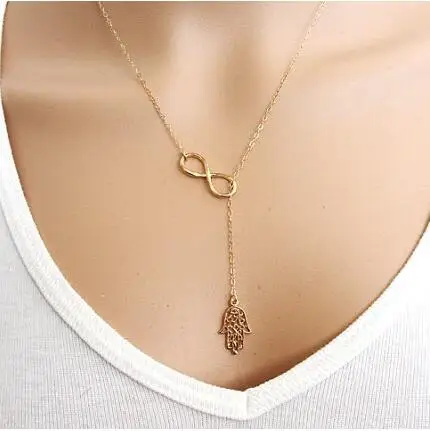 

Europe and the United States popular retro Fatima hand lucky 8 words no limit symbol female necklaceXL024