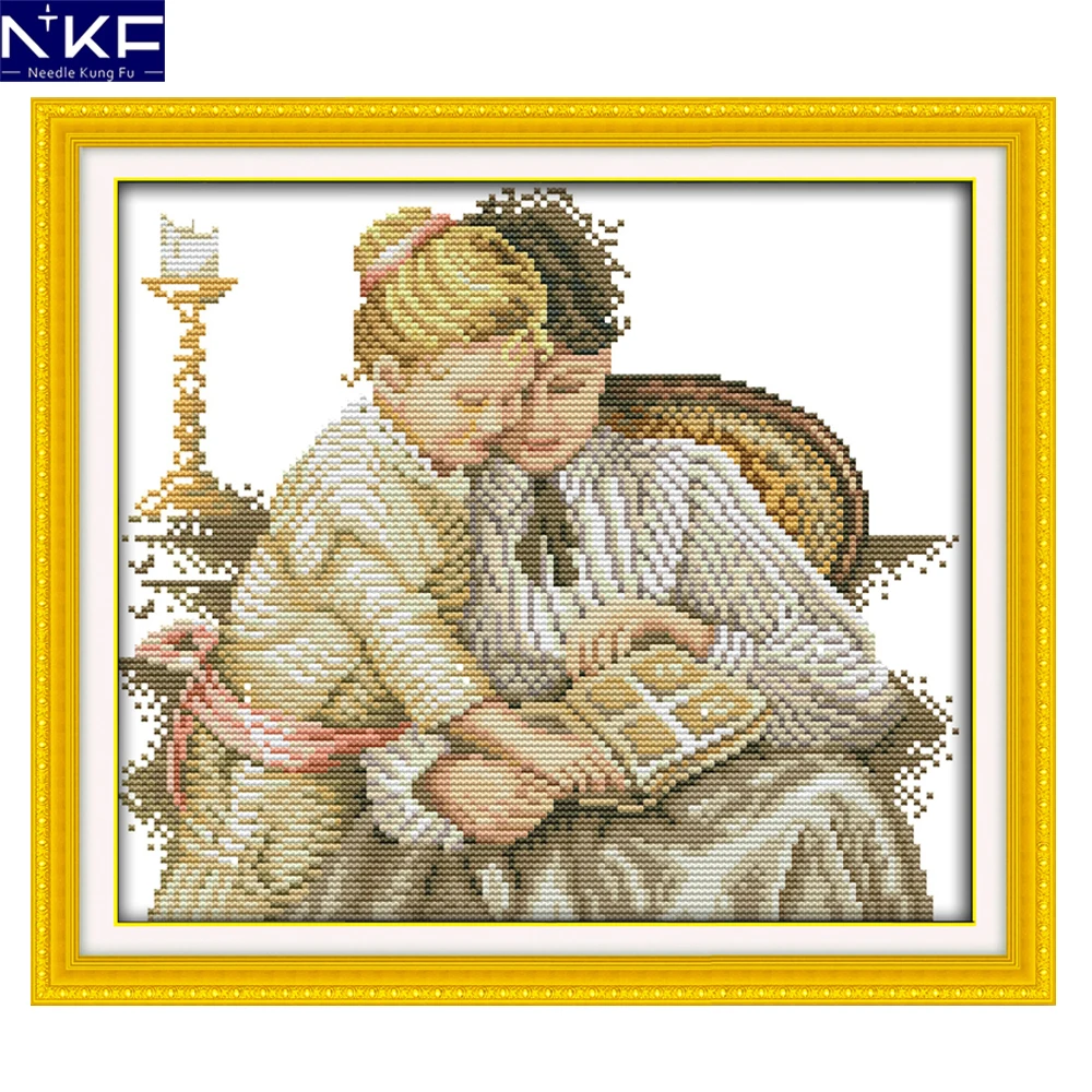 NKF Mother and Daughter Read Together Cross Stitch DIY Kit Counted