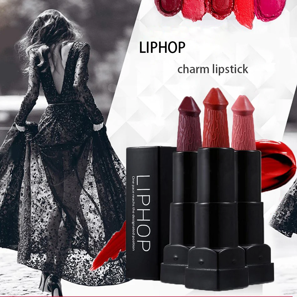 Liphop 8 색 음경 모양 립스틱 아름다움 버섯 벨벳 루즈 팝 매트 립스틱 Batom 뱀파이어 키스 입술 누드 메이크업