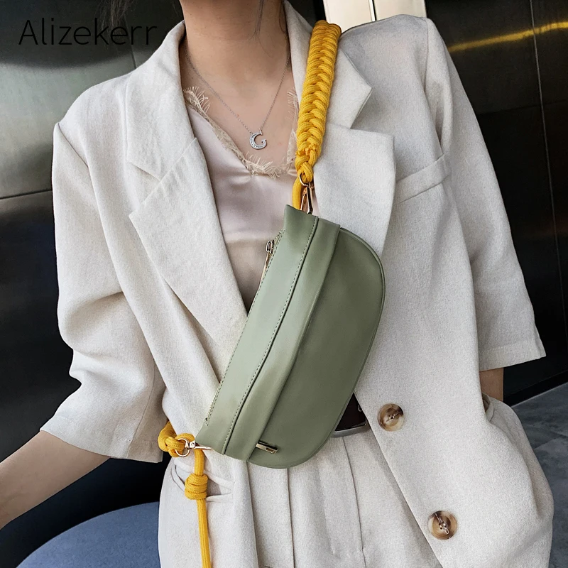 Модные груди сумки для Новинки женщин Корейский личность зеленый Плетеный плечевой ремень поясная сумка женская Повседневное одноцветное