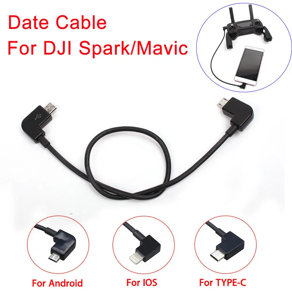 

TOMLOV USB Data Cable 90degree Lightning Adaptor 30cm For DJI Spark Mavic Pro Remote Controller For IOS/Android/Type-C Connector