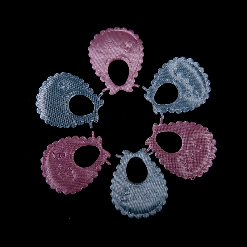 

50pcs/lot Pink/Blue Baby Satin Fabric Bib For Baby Shower Birthday Party Baptism Gift DIY Applique Craft Decoration