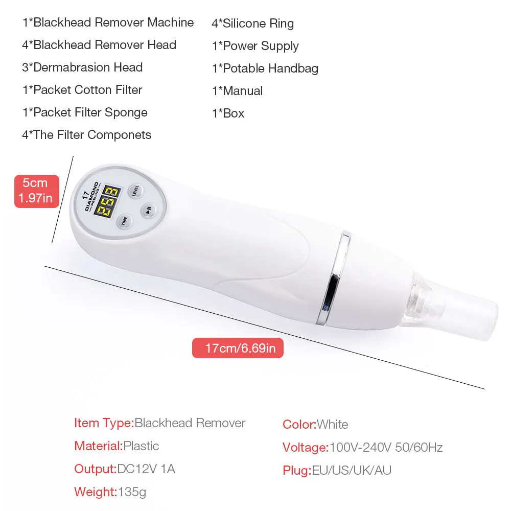 Dispositivo de Beleza Cuidados Faciais Pele Diamante Dermabrasion Remover Cravos Peeling Máquina Massagem Microdermabrasion 15 Cuidados faciais dispositivo de beleza pele diamante