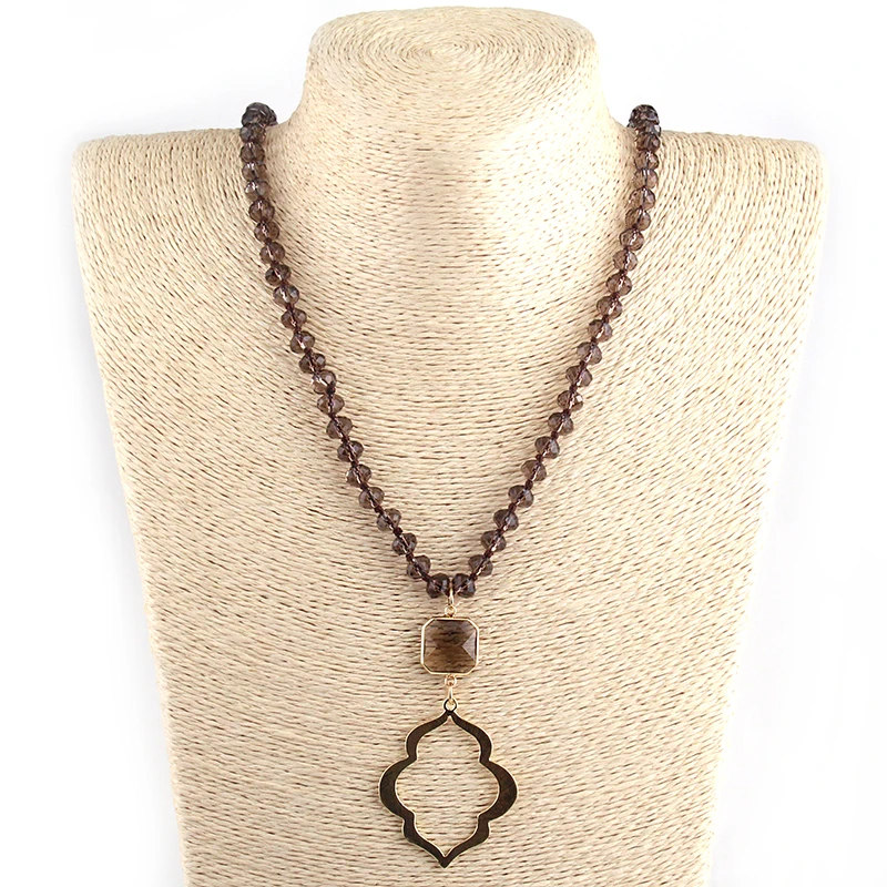 

MOODPC Fashion Bohemian Tribal, Rustic Soldered Artisan Jewelry Brown Crystal Glass Beads knotted Sexy Lip Charm Necklace
