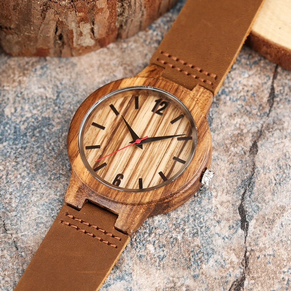 Creative Zebra Wood Watch Modern Men Women Handmade Quartz Natural Wooden Wrist Watch Genuine Leather Hour Clock Christmas Gifts 2017 (11)