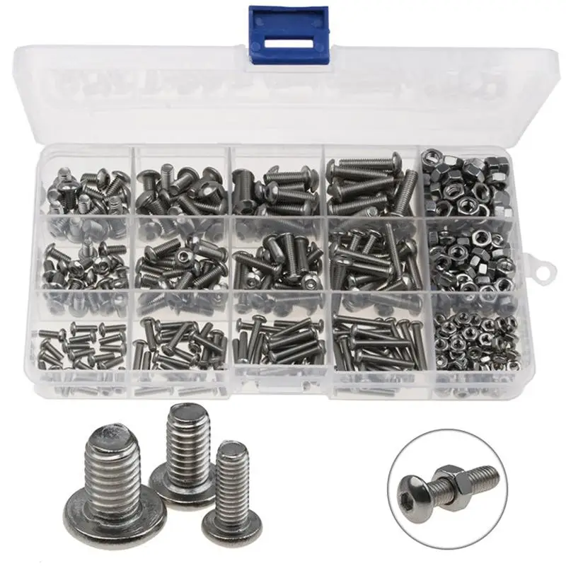 

440 Pcs Hex Screws Stainless Steel Screws and Nuts Hex Socket Head Cap Screws Assortment Set Kit with Storage Box