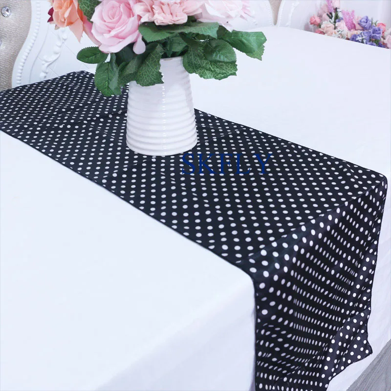 

RU034A new Wedding party home satin black and white dot table runner