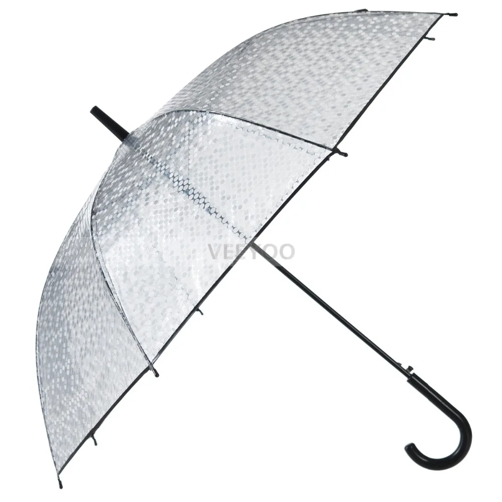 Transclucent Transparent Clear Polka Dots Stick Rain Umbrella Parasol