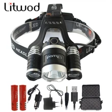 Litwod z20 9000лм XM-L 3T6 светодиодный налобный фонарь 4 режима светодиодный налобный фонарь охотничий Головной фонарь+ Автомобильное зарядное устройство+ аккумулятор+ USB+ коробка