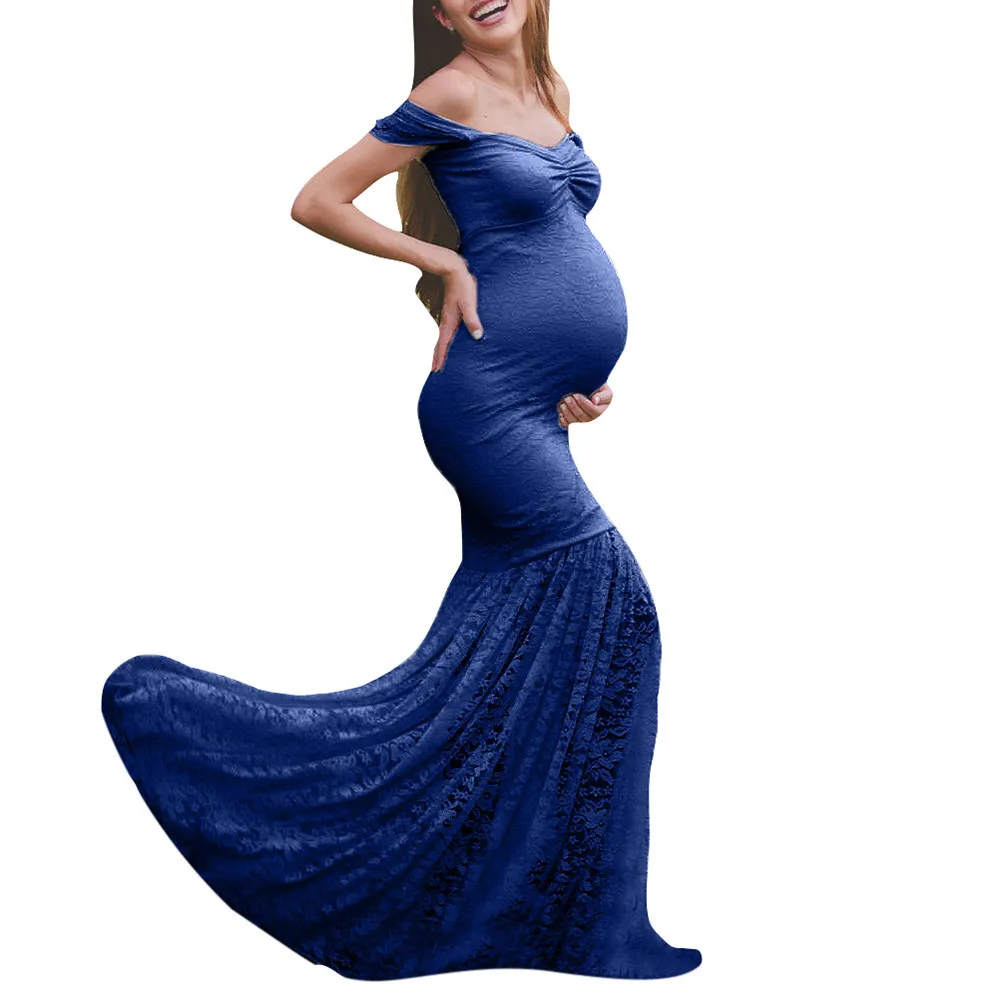 LONSANT платье для беременных женщин с открытыми плечами платье русалки для женщин s Pregnants Сексуальная фотография Реквизит кружева кормящих длинное платье