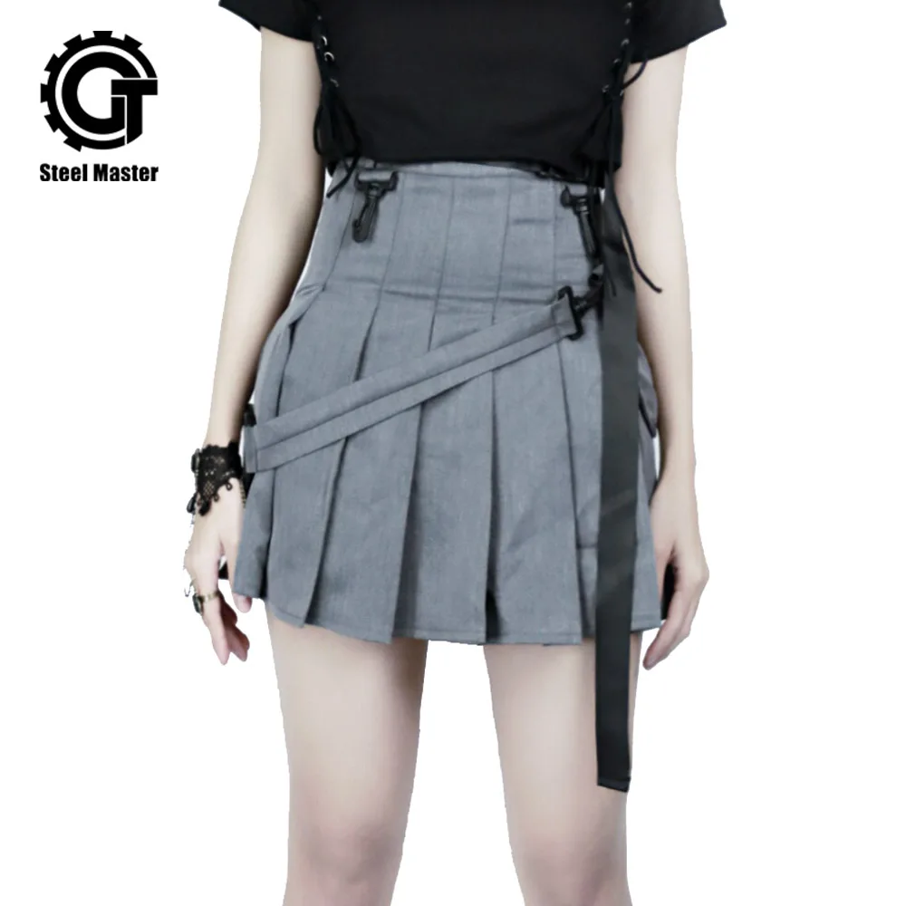 

New 2019 Punk Skirt Women's Pleated Skirt Sexy Wild Belt Belt Tooling Short Skirt College Wind Pleated Skirt