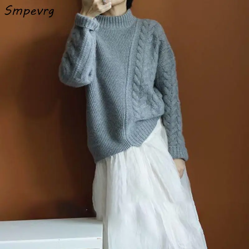 

Smpevrg hot sale Europe cashmere sweater women sweaters and pullovers long sleeve high collar thick warm knitted women pullover