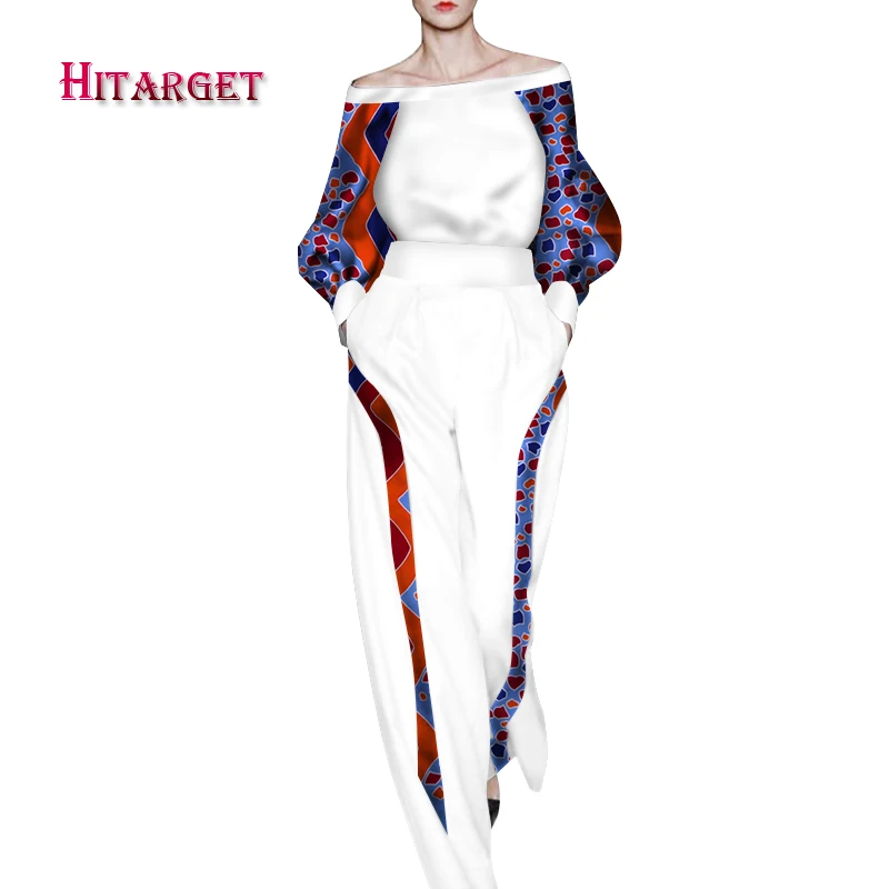 

2018 African Women 2 Piece Set Dashiki Cotton Print Wax Crop Top and Pant Set Good Sewing African Women Suits Clothes WY3092