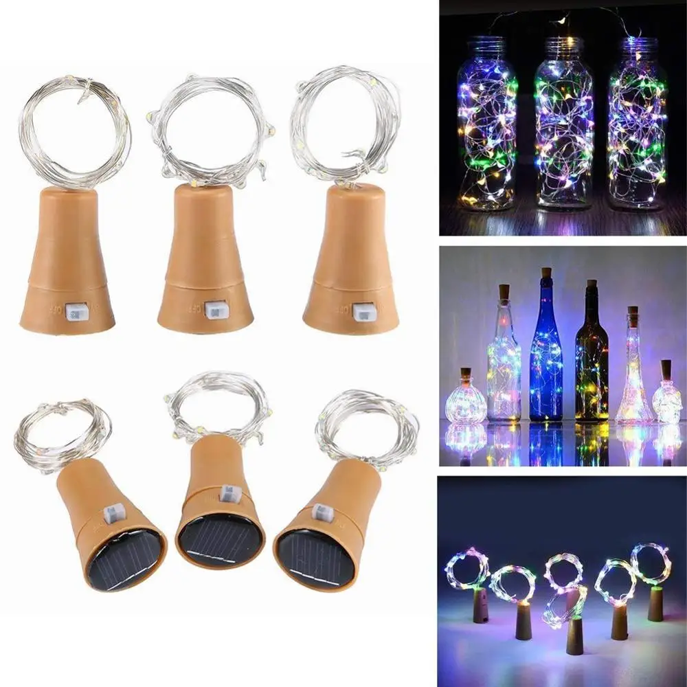 Solar Wine Bottle Lights, 6 Pack 20 LED Waterproof Copper Cork Shaped Lights Firefly String Lights for DIY Home Decor solar powered fairy lights Solar Lamps