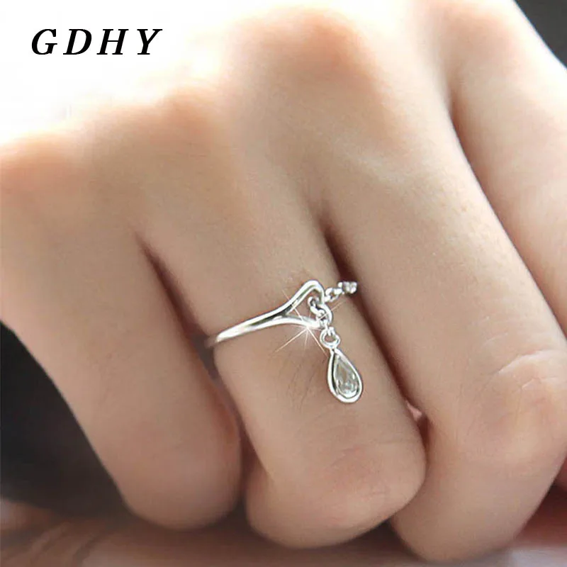 

GDHY Charm Chain Water Drop Ring Hollow Heart Water Drop Adjustable Ring Lover Friends Parties Holidays Ring Jewelry Gift