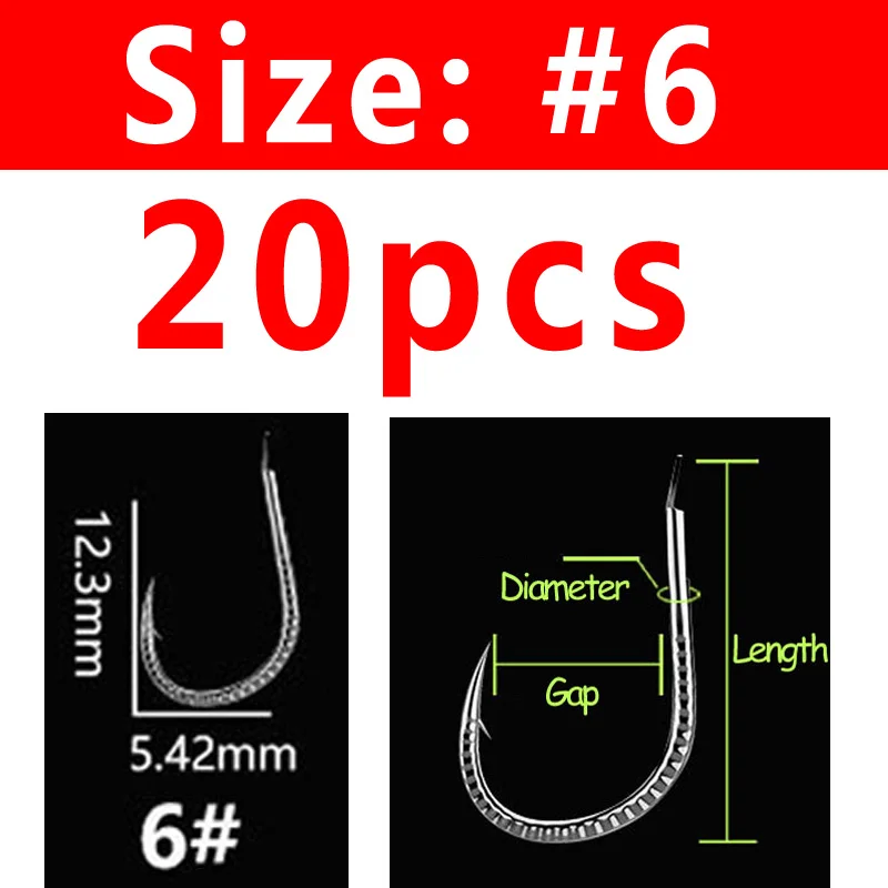 Size 6 20PCS Bimoo 20 шт. серебряный цвет сильная Стрекоза сельдь карпа Bighead крючок рыболовный крючок колючая пресноводная рыба Крючки Размер#1~#13 - Цвет: Size 6 20PCS