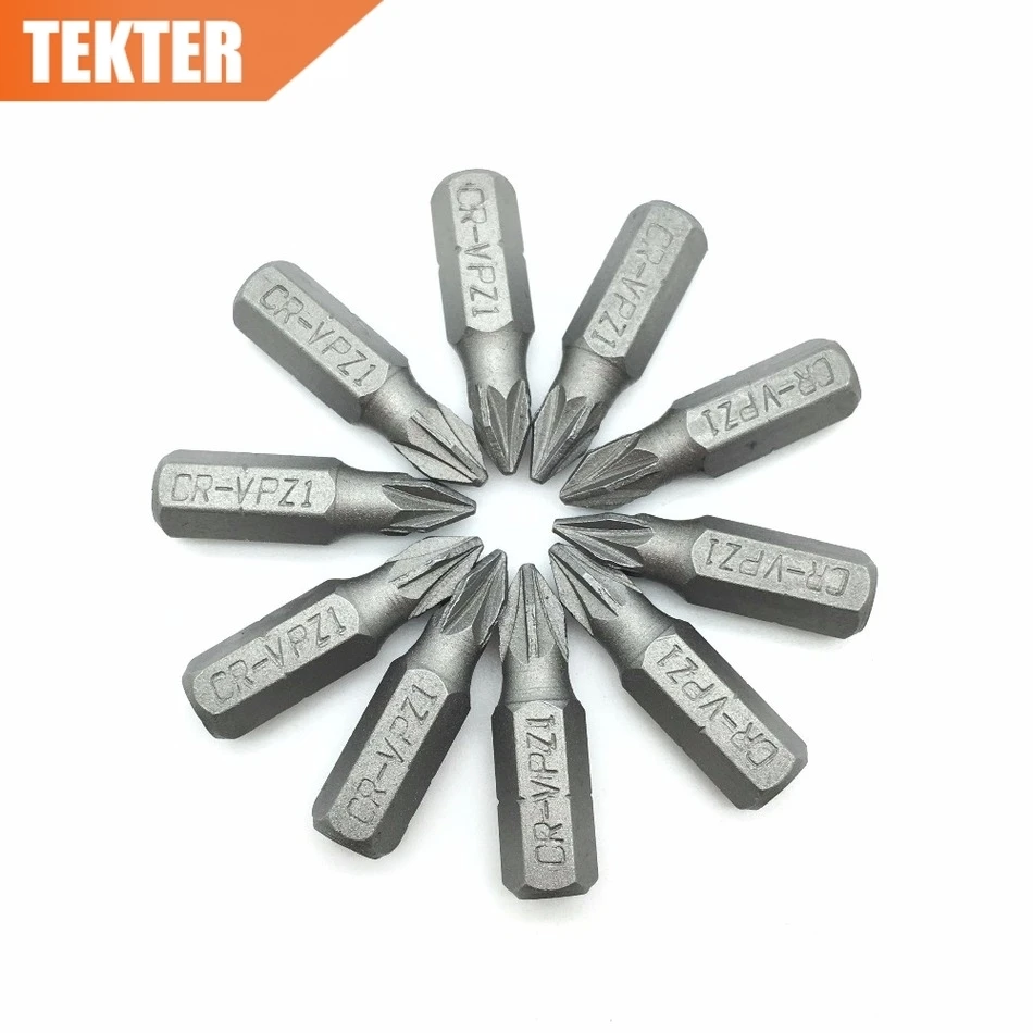 TEKTER 10 шт. хром ванадиевая Cr v сталь #1 Pozi отвертка Биты 25 мм шестигранный хвостовик