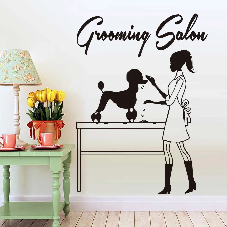 

Grooming Salon Wall Sticker For Pet Shop Dog Hairdressing Window Vinyl Decal Removable Beautician Decoration Accessories Z196