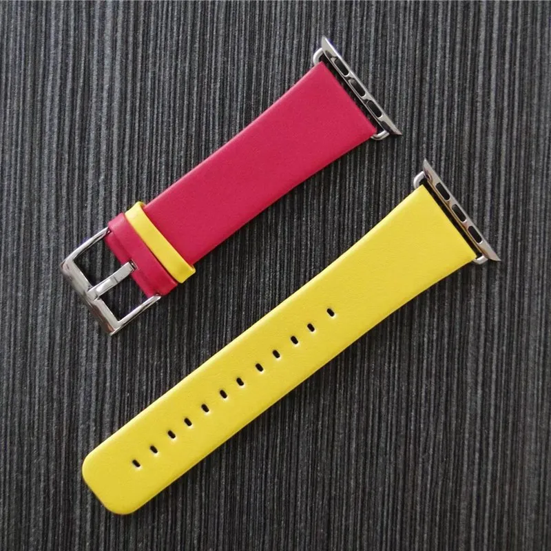 URVOI ремешок для apple watch series 5 4 3 21 пряжка кожаный ремень из нержавеющей стали для iwatch ремень современный модный Забавный дизайн стиль - Цвет ремешка: Red Yellow