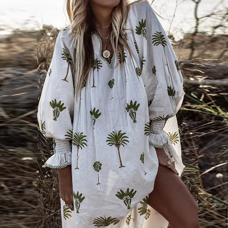 

Print Long Sleeve Casual Dress Women 2019 V-neck Butterfly Mini Dress Holiday Loose Plus Size Dress Women Vestidos