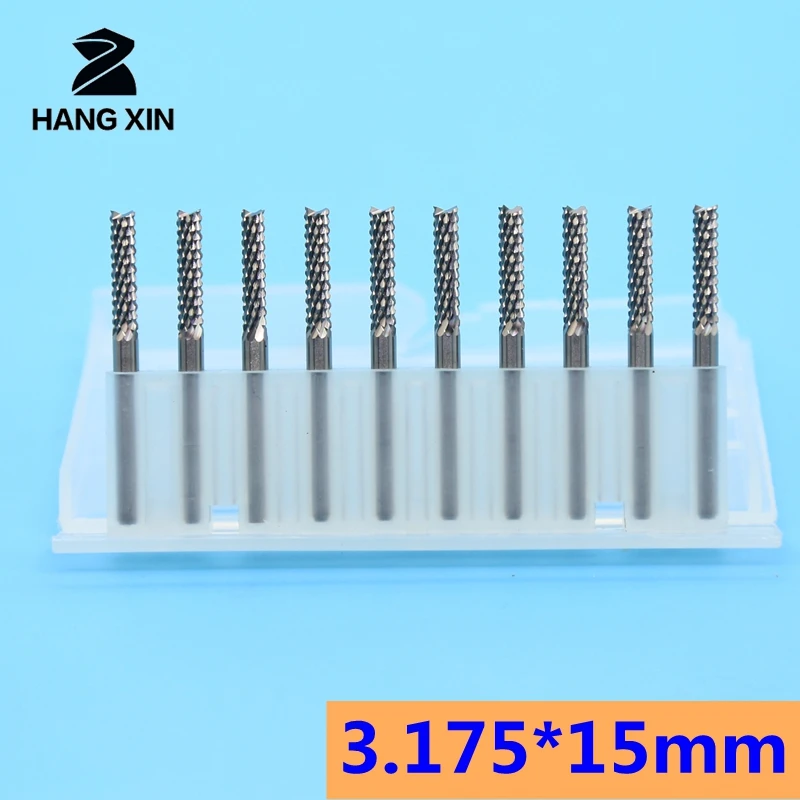 

Tungsten Carbide PCB End Milling Cutter 3.175X15mm 10PCS Corn Dovetail Metal Milling Cutter Kit CNC Router Wood Carving Tools