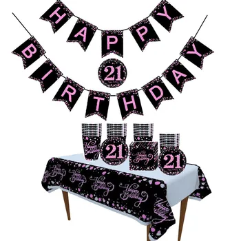 

Chicinlife 21st 30th 40th 50th 60th Happy Birthday Banner Disposable Tableware Paper Cup Plates Anniversary Birthday Party Decor