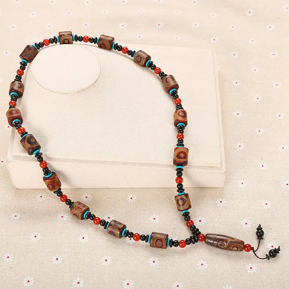 

Fashion Charm Natural Stone Agate Meditation Double Pendant Necklace For Woman Man Girl Retro Personality Necklace Jewelry Gift