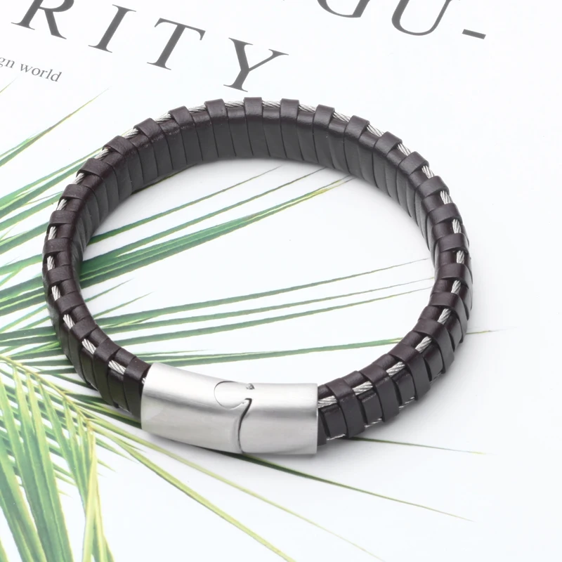 

Bracelet Men/leather Bracelet/genuine/Cowhide/Brown/black/mens/braided/woven/Punk/male/bracelets Personalized Design Logo Gift