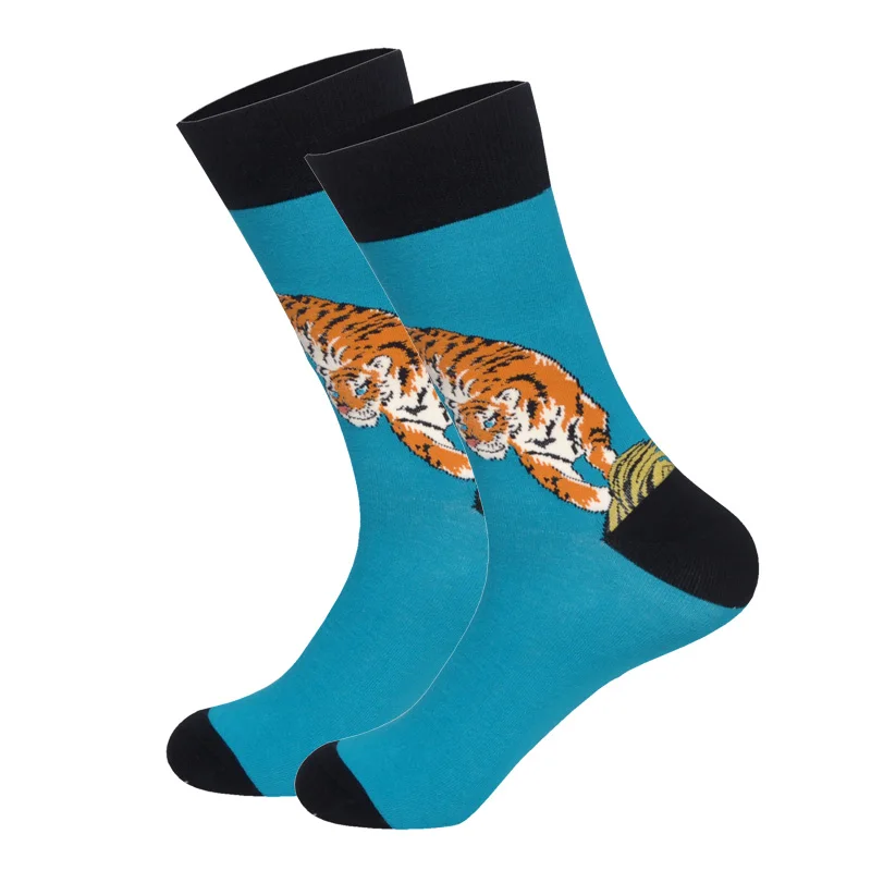 Новое поступление, Брендовые мужские носки с забавными рисунками животных, 18 цветов, британский стиль, Дизайнерские Длинные хлопковые носки Happy - Цвет: tiger