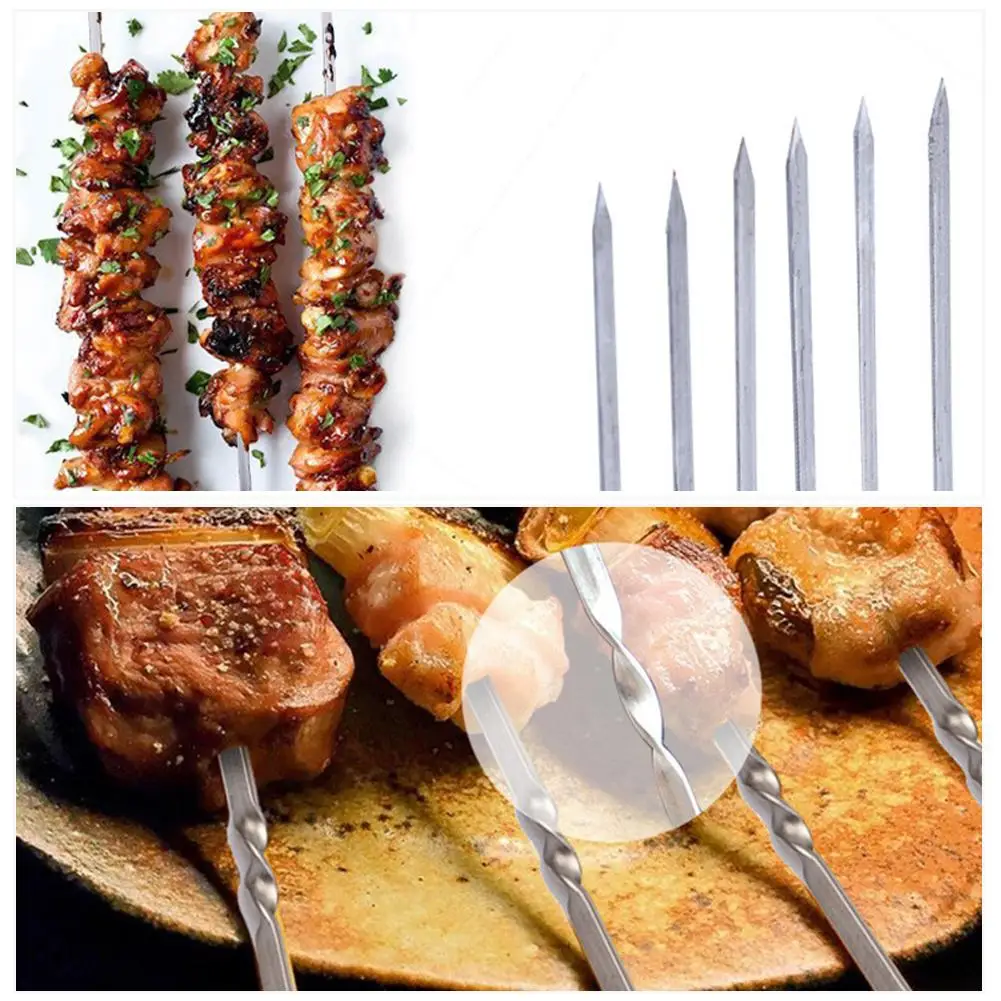 10pcs Outdoor Stainless Steel Barbecue BBQ Skewers Needle Kebab Flat
