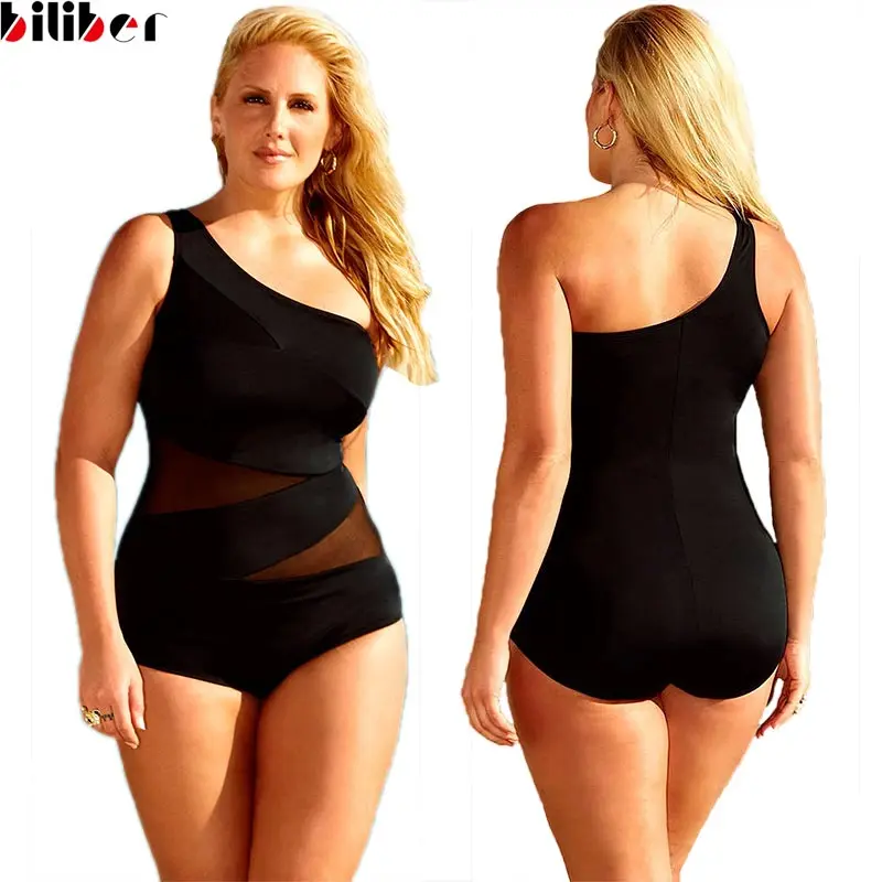 4XL Sexy Plus Size Swimwear Black Mesh monokini bikini One Piece