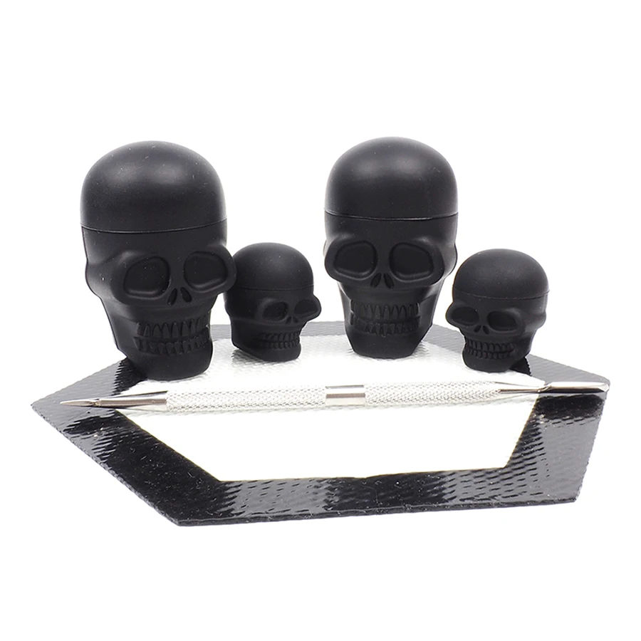 

3ml/15ml Silicone Non-stick Black Skull Shape Wax Container oil Jar with 1 Carving Tool and 1 and 1 Non-slip Wax Mat