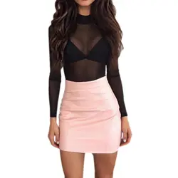 Модные, пикантные Bodycon Высокая талия юбка-карандаш Для женщин розовый из искусственной кожи мини-юбка